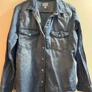 Time and Tru Casual Blue Denim Button-Down Shirt